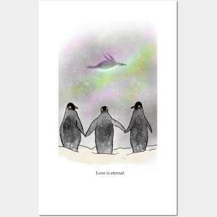 Love is eternal , penguin art, rainbow, spirit animal Posters and Art